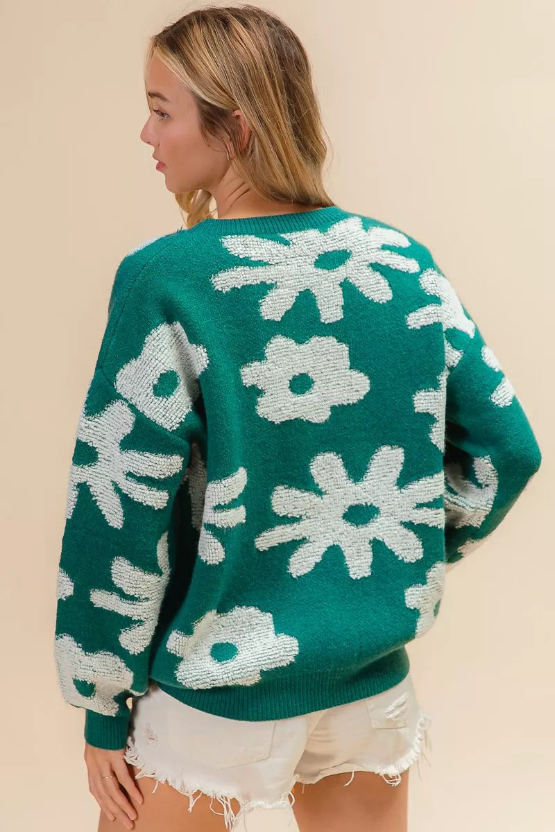 women's bibi flower pattern long sleeves sweater top - extra view