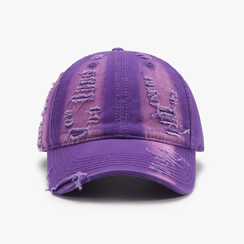 Distressed Adjustable Cotton Baseball Cap Purple One Size