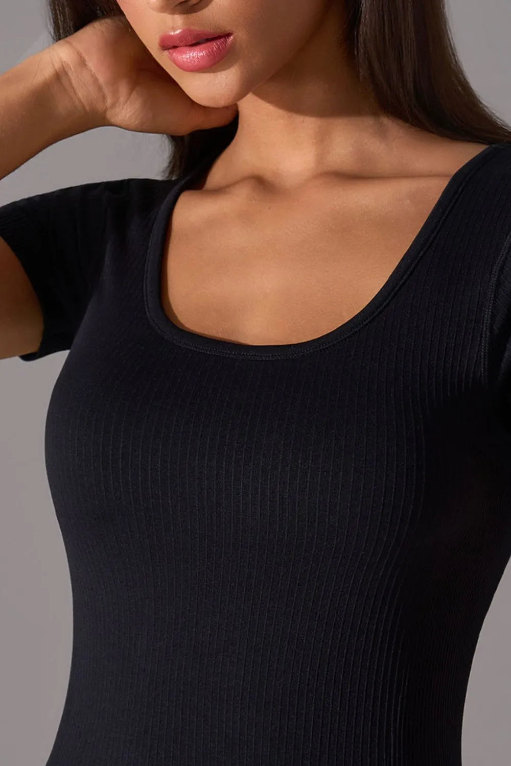 women's square neck active t-shirt with detachable chest pads - styling option