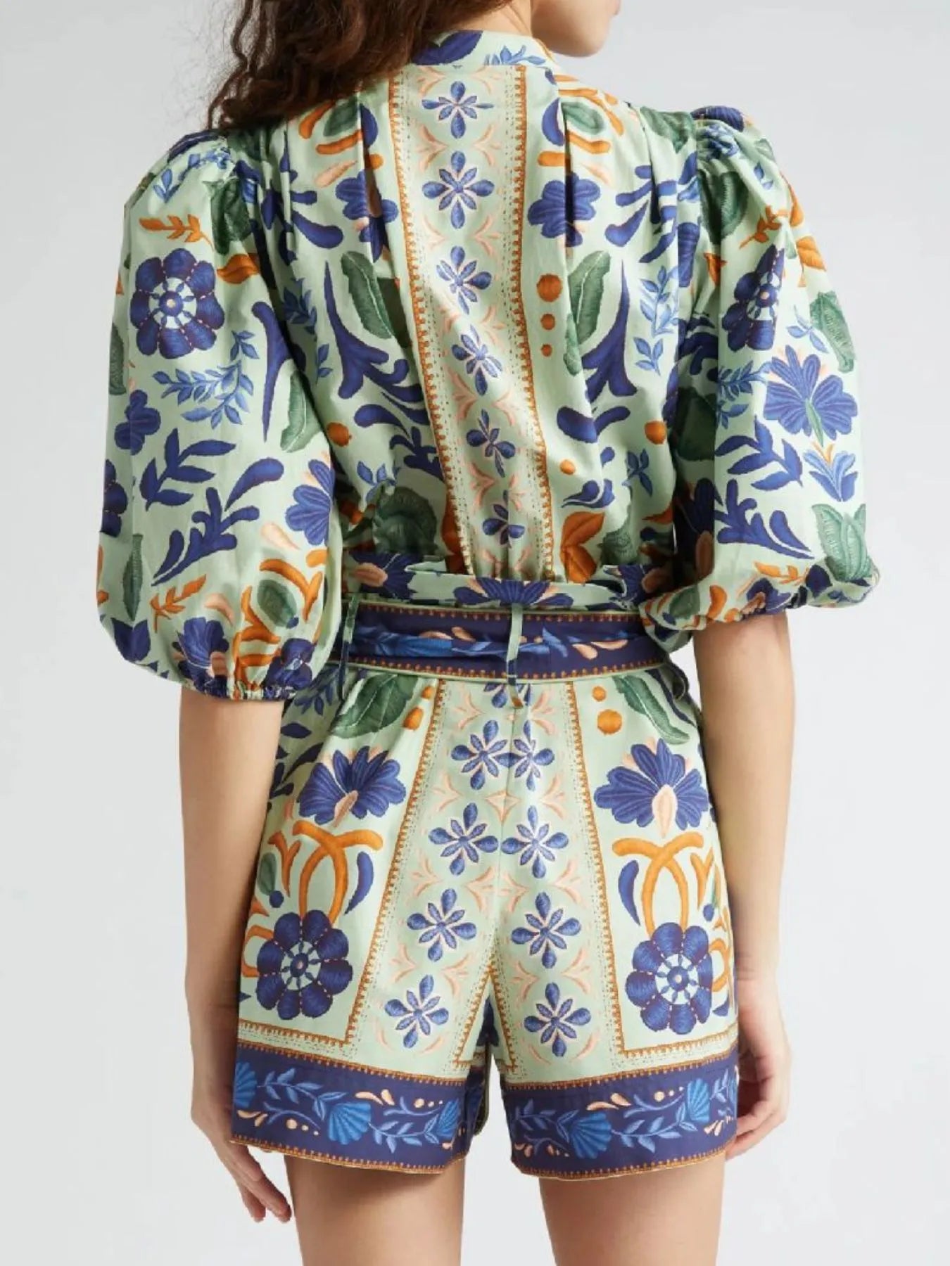 Floral Print Button Front Belted Romper