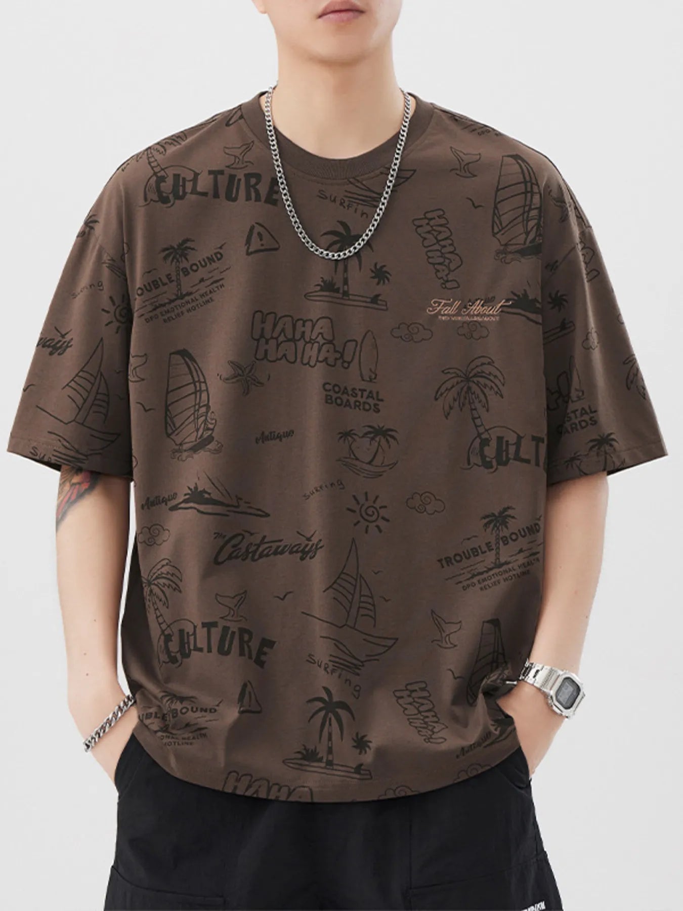 men's men's plus size printed round neck relaxed fit t-shirt - extra view