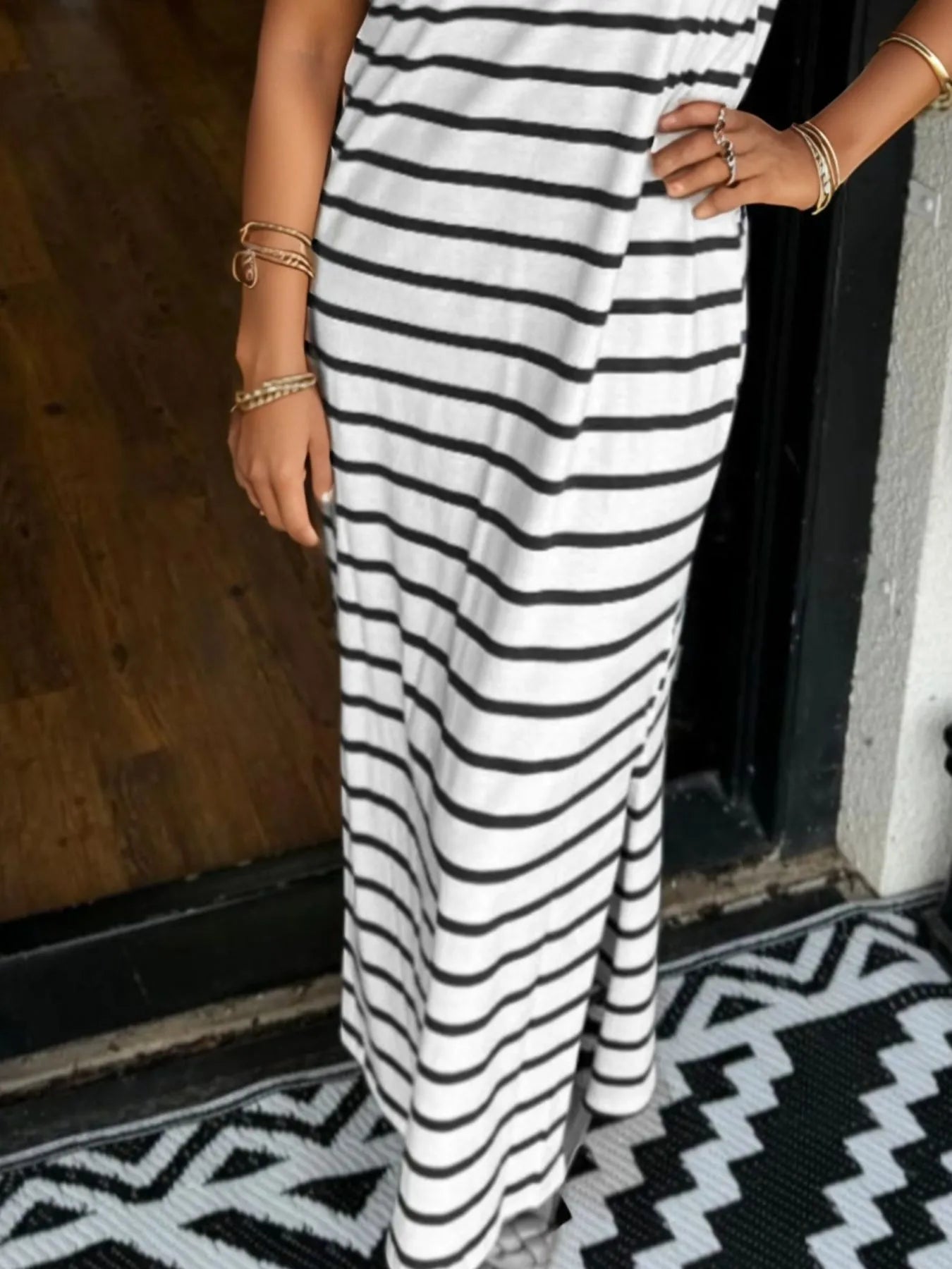 Full Size Striped T-Shirt Maxi Dress with Side Slit Plus Size