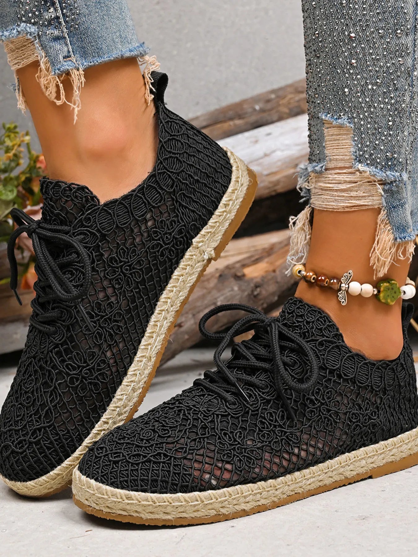 women's breathable woven lace up sneakers - additional image