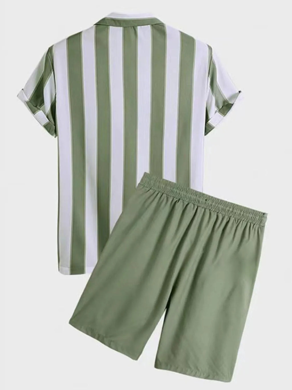 men's men's full size striped casual shirt and shorts set plus size - detail shot