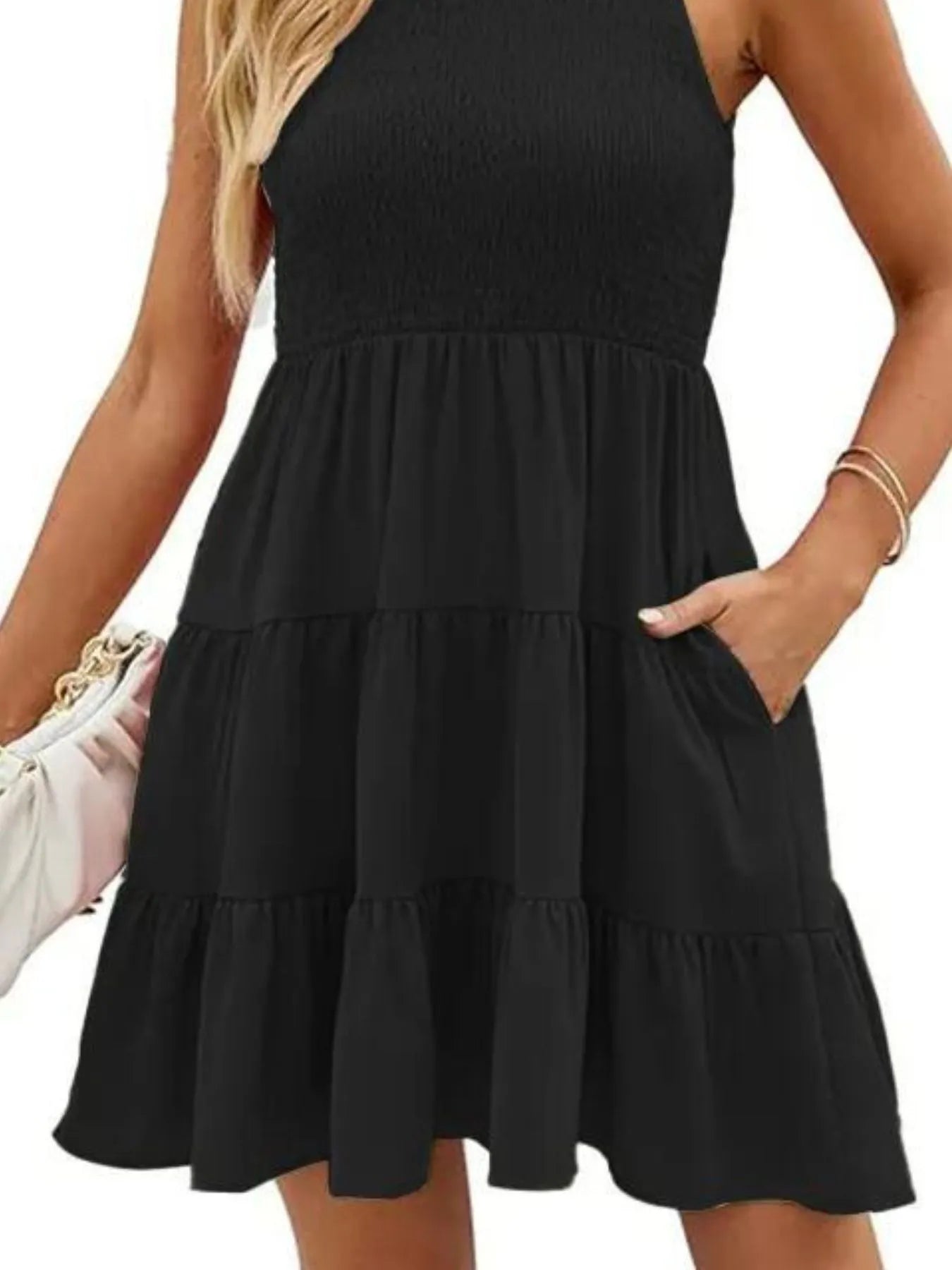 Full Size Sleeveless Smocked Tiered Summer Flare Dress Plus Size