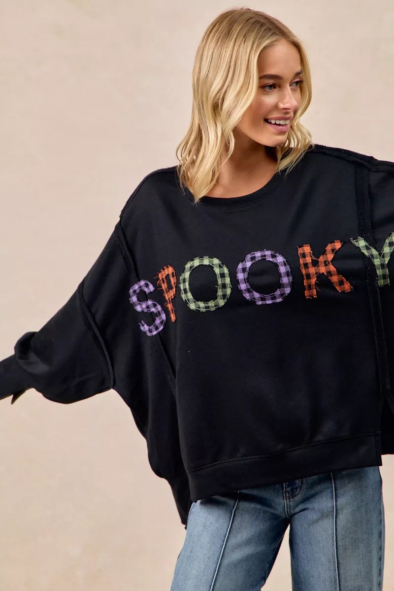 women's bibi spook plaid letter print oversized sweatshirt - additional image