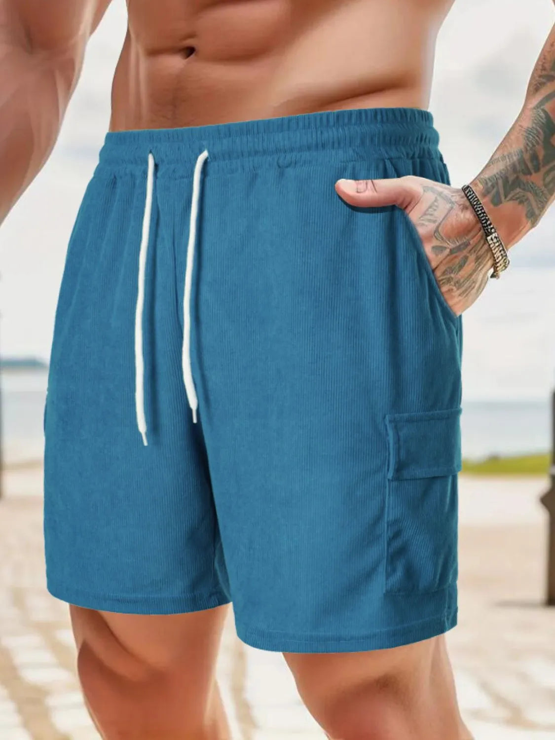 Men's Drawstring Shorts with Pockets Cerulean