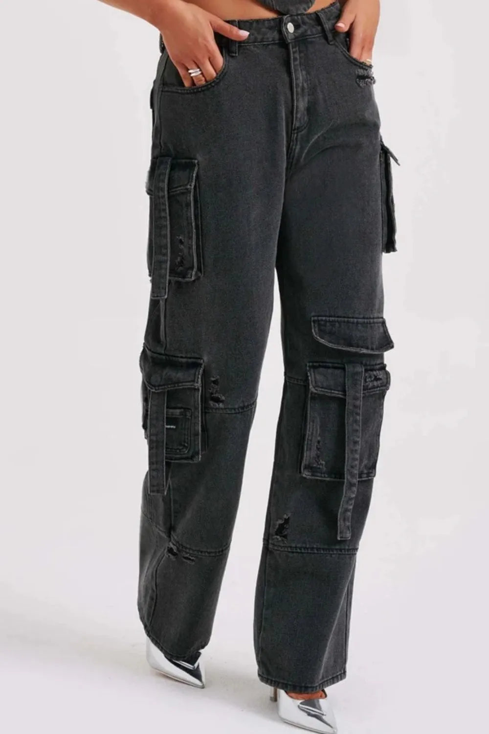 High Waist Cargo Wide Leg Jeans