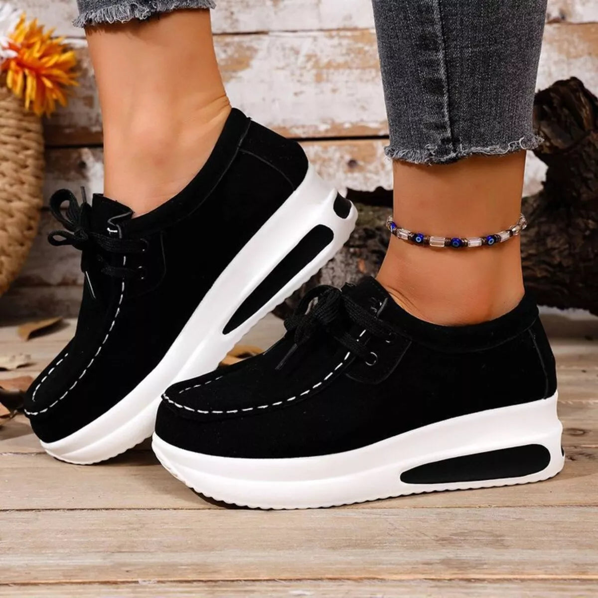 women's round toe platform sneakers - back view