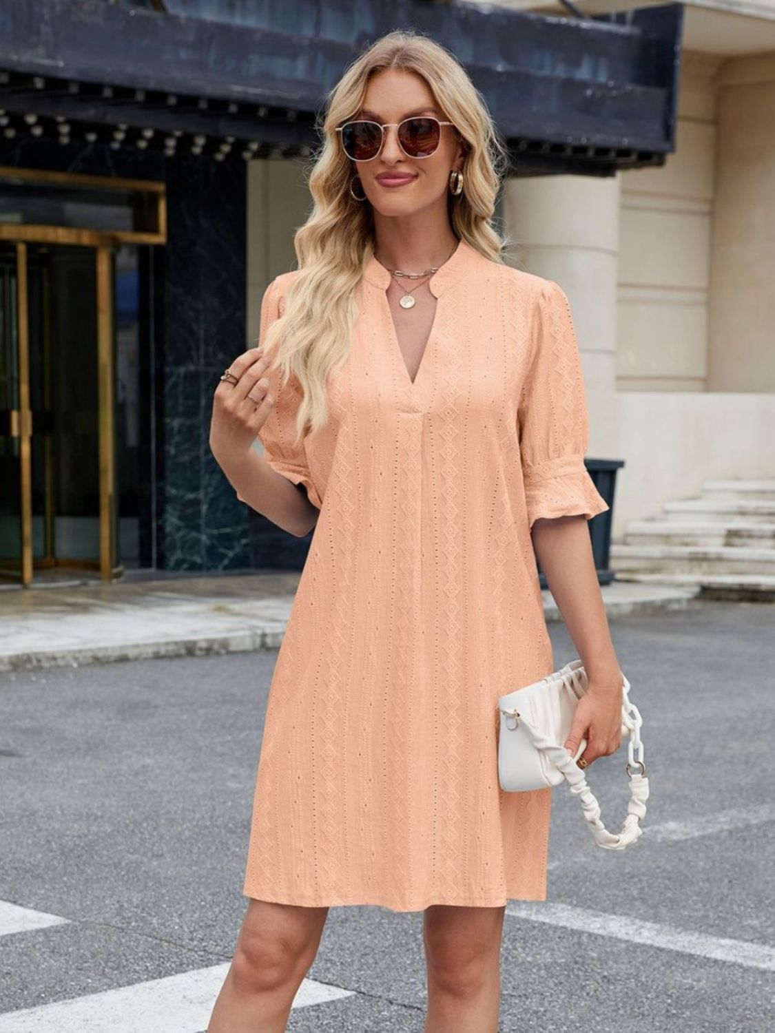 Florira Eyelet Flounce Sleeve Mini Dress Sherbet