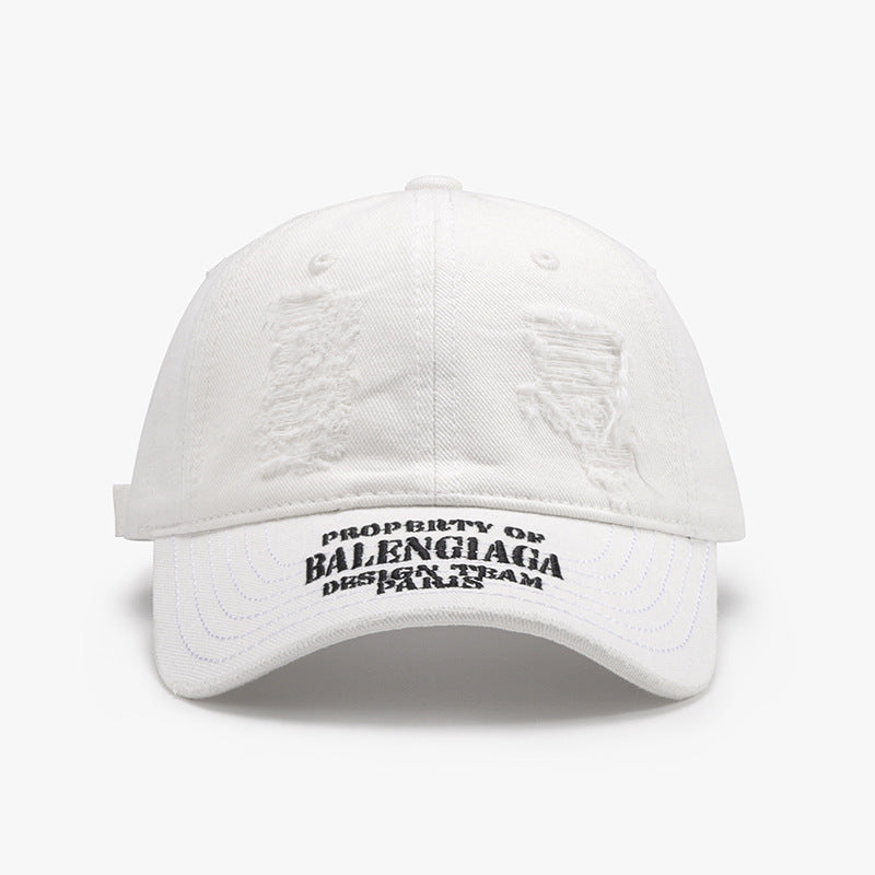 Distressed Letter Cotton Baseball Cap White One Size