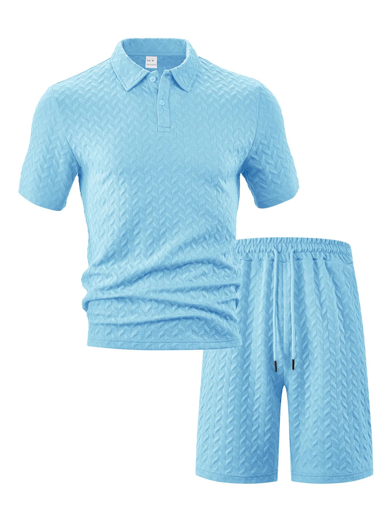 men's men's full size textured polo shirt and shorts set plus size - additional image