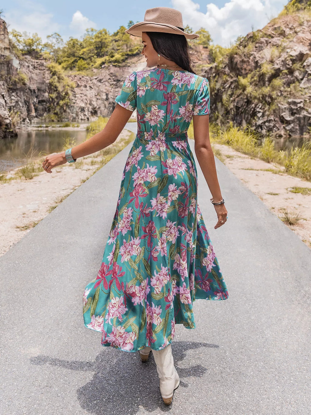 women's floral print short sleeve dress - extra view