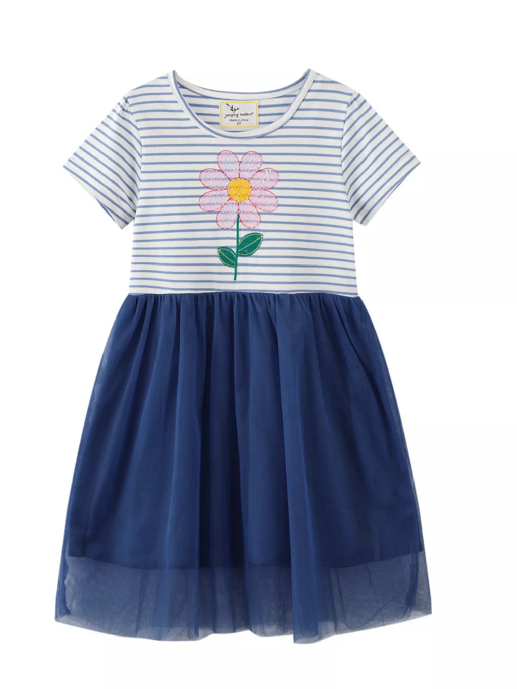 women's children's striped sequin flower tulle dress - styled view