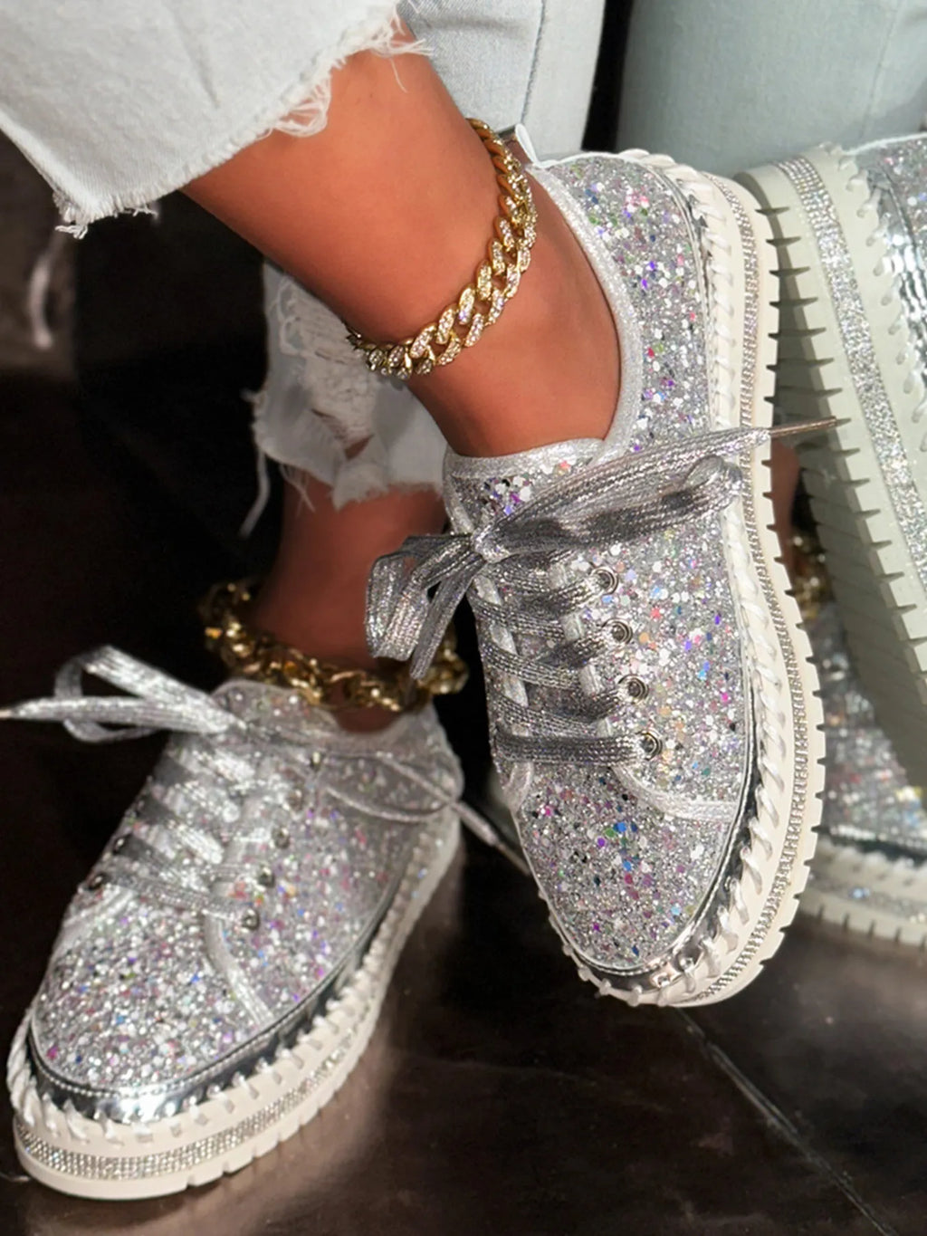 women's lace up round toe platform sneakers - product detail