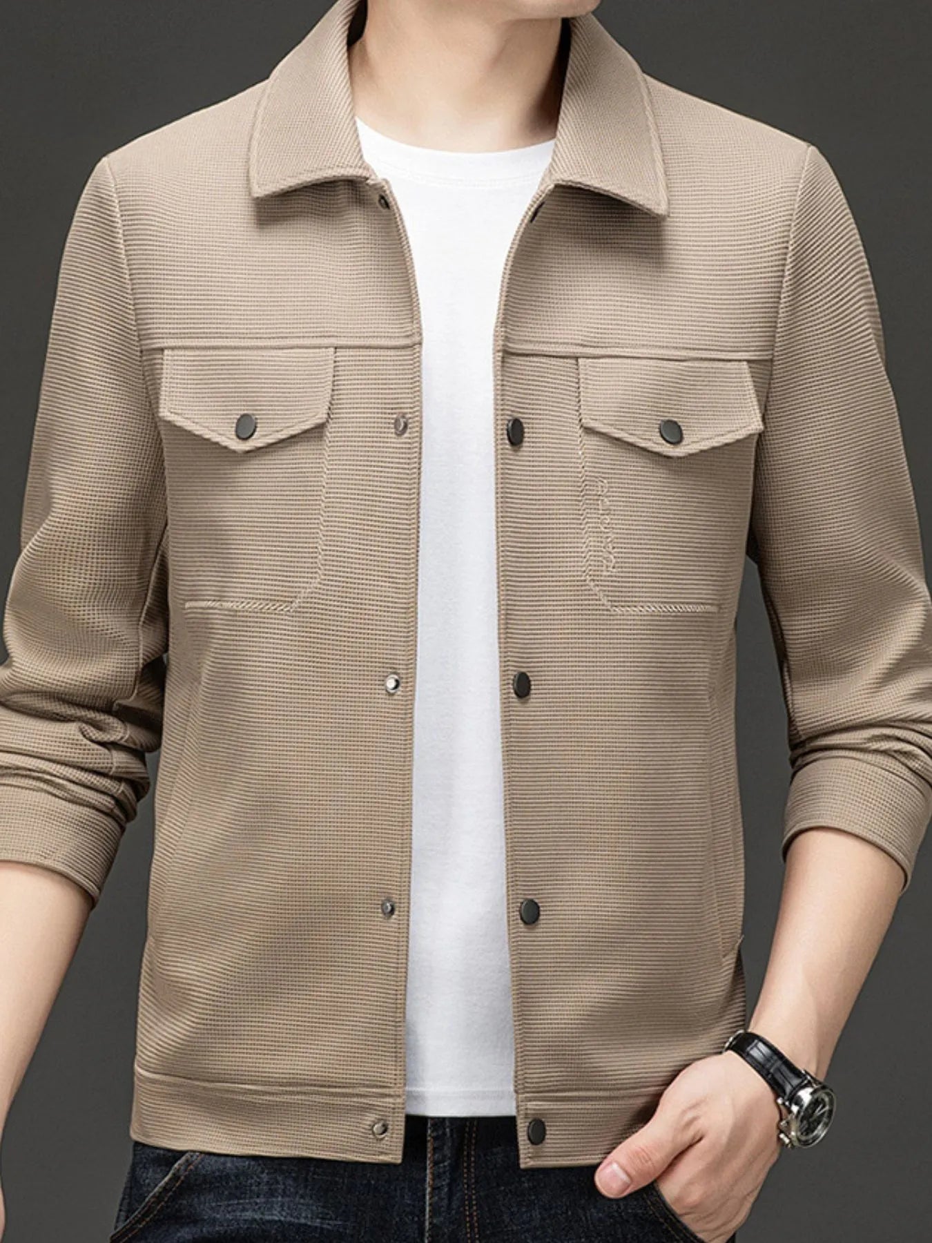 men’s quilted zip-up outerwear with button front