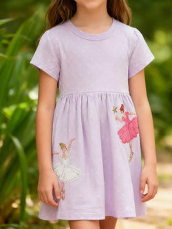 women's children's ballerina embroidered round neck dress - product showcase