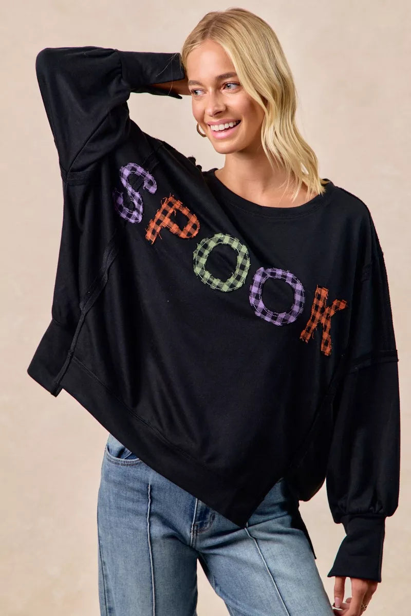 women's bibi spook plaid letter print oversized sweatshirt - styling option