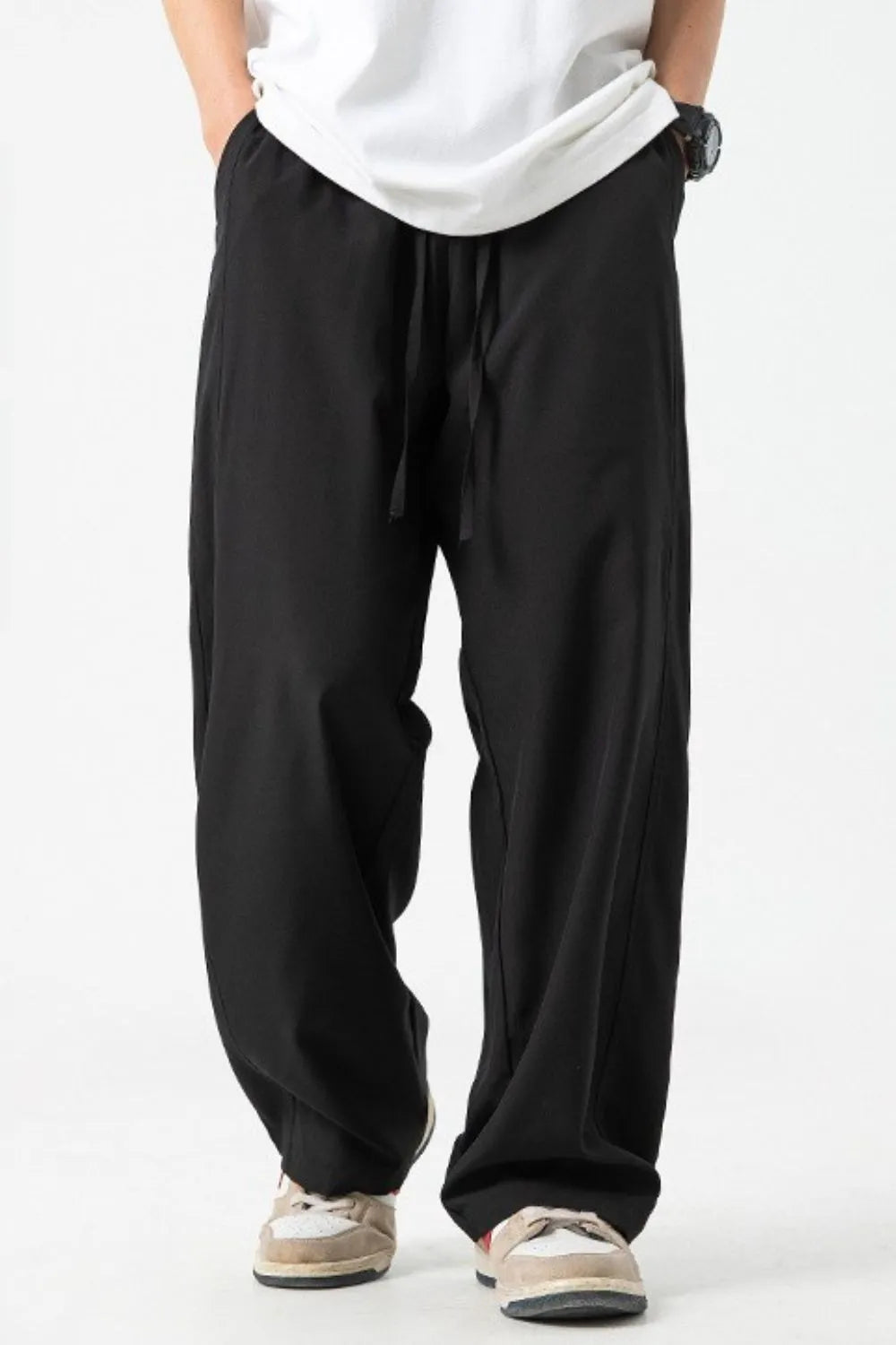 Men's Drawstring Wide Leg Pants Black