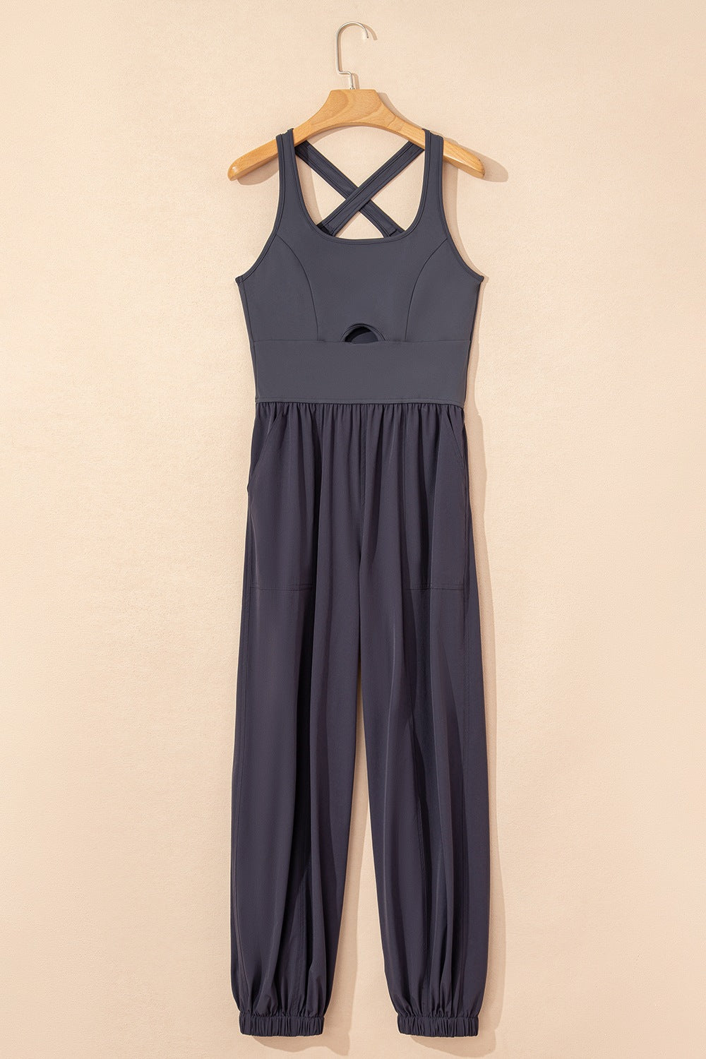 Cutout Square Neck Wide Strap Active Jumpsuit