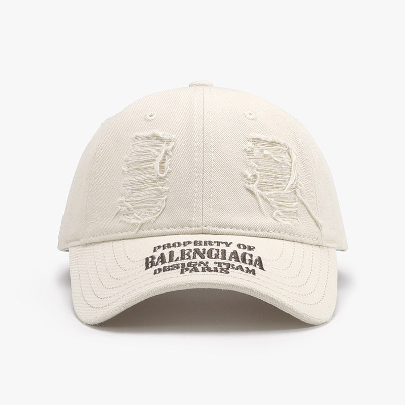 Distressed Letter Cotton Baseball Cap Beige One Size