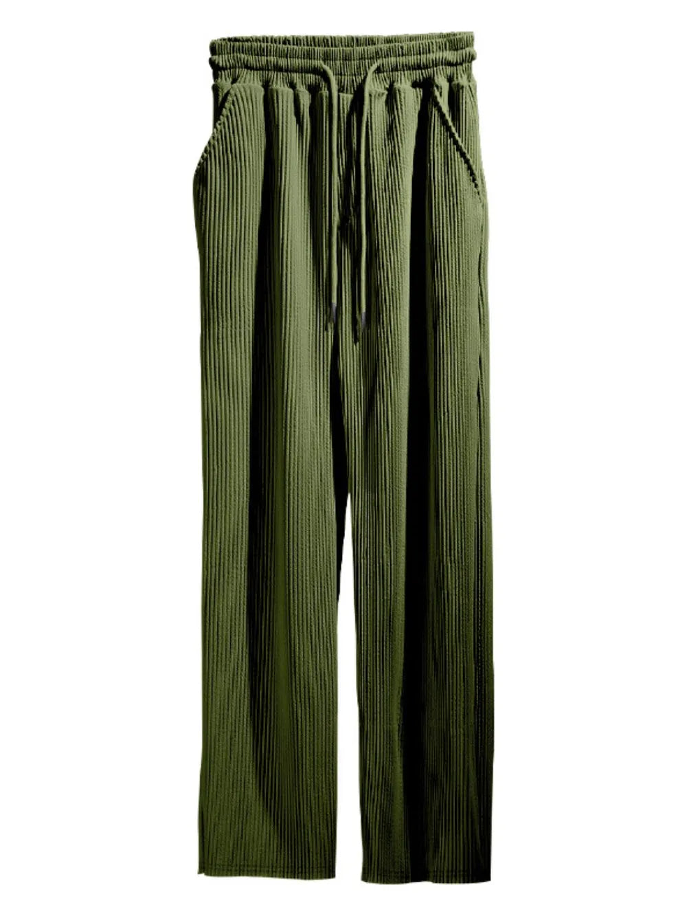Men's Full Size Ribbed Drawstring Wide Leg Pants with Plus Size Army Green
