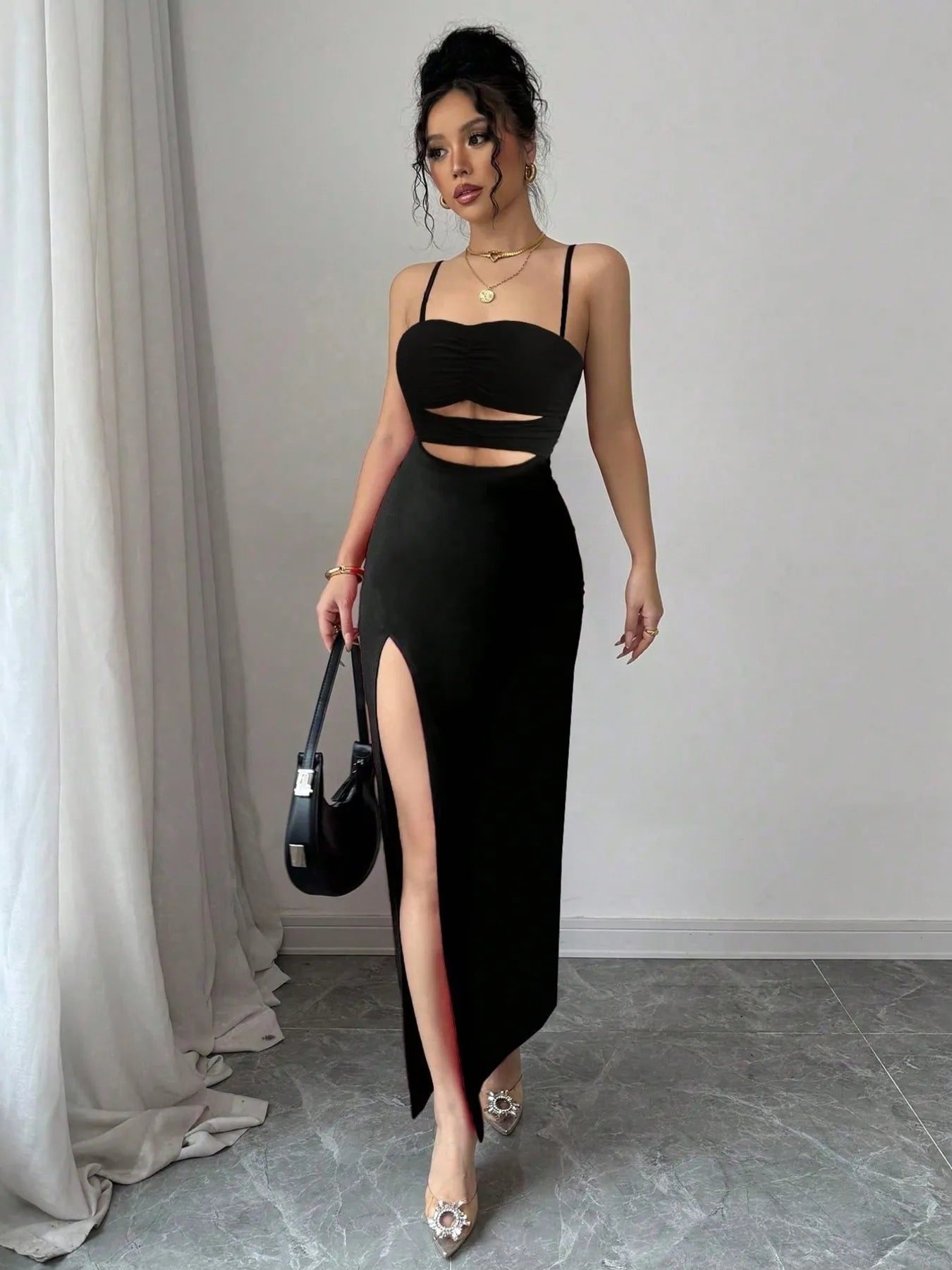 Cut-Out High Slit Maxi Dress – Donjane Black
