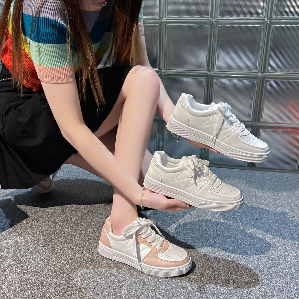 women's low-top lace-up breathable sneakers - front view