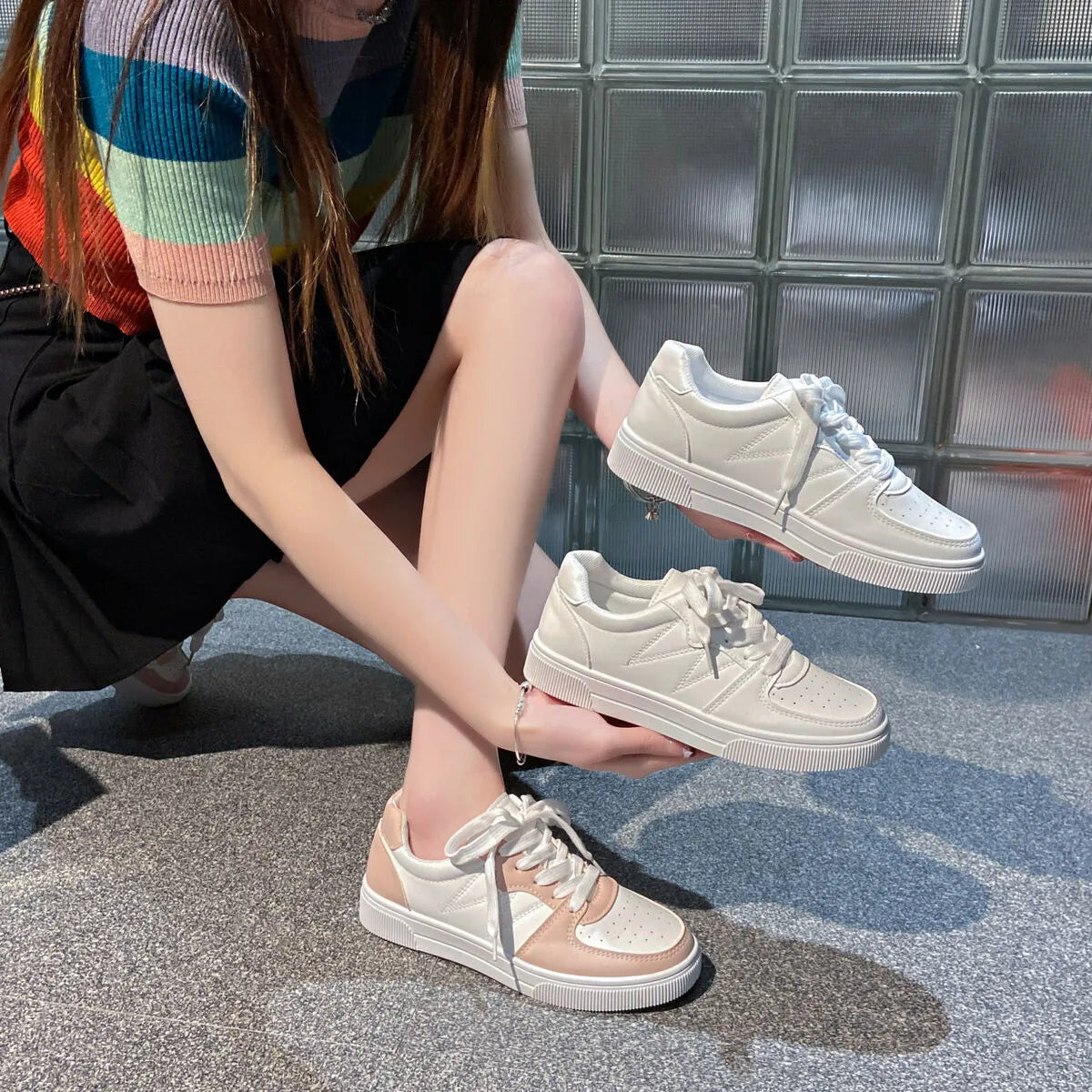 women's low-top lace-up breathable sneakers - front view