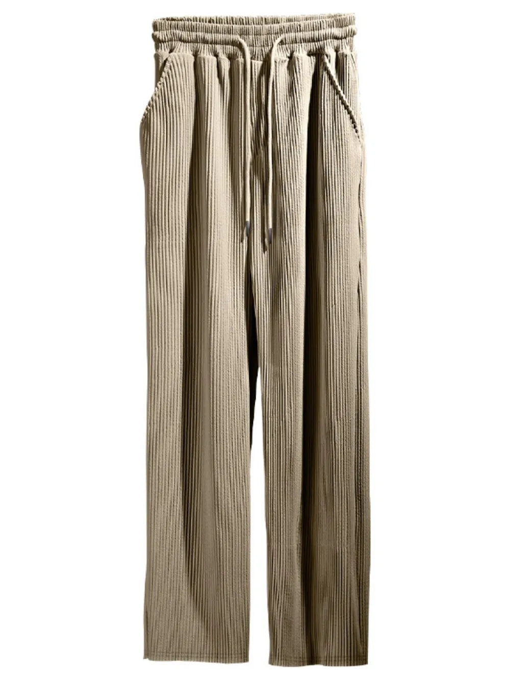 Men's Full Size Ribbed Drawstring Wide Leg Pants with Plus Size