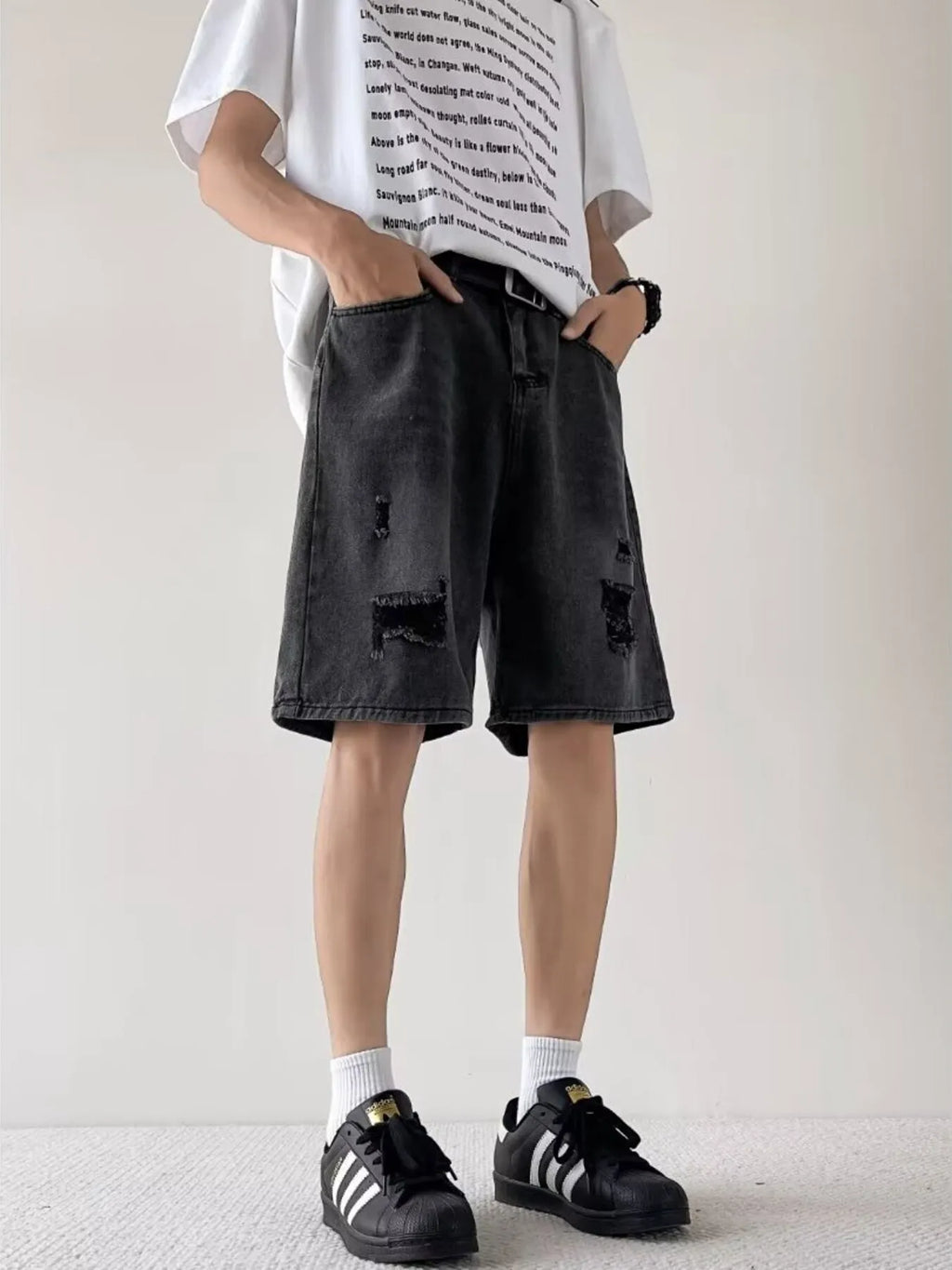 men's men's full size casual loose fit ripped denim shorts plus size - product detail