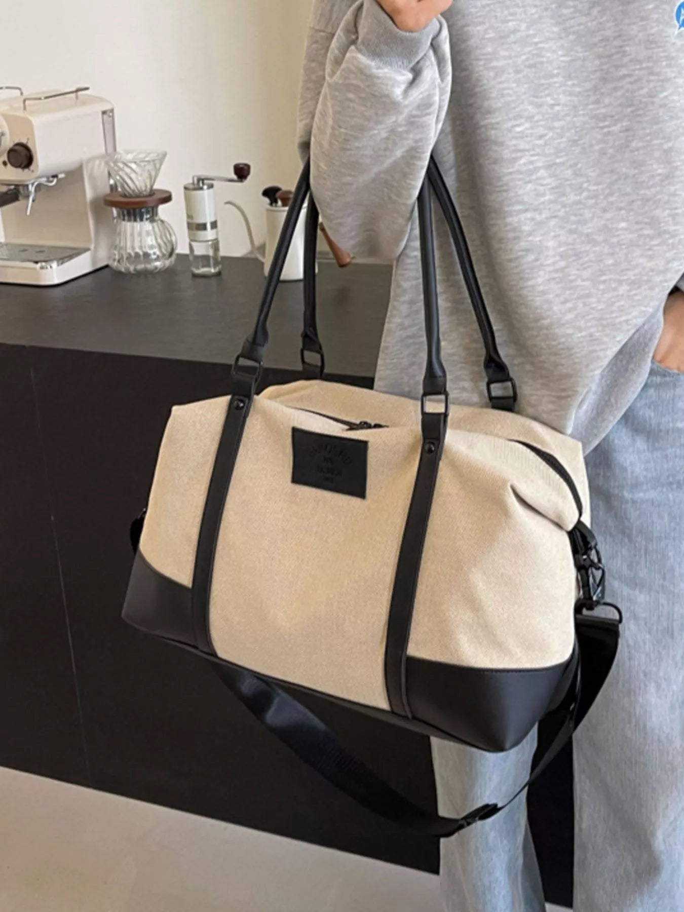 women's canvas leather trim travel  bag - styling option
