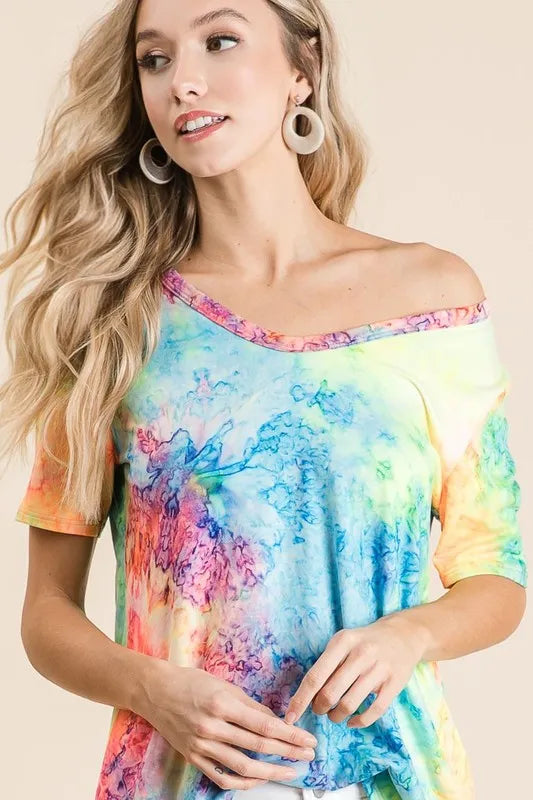 women's bibi  tie dye print jersey v neck top - second view