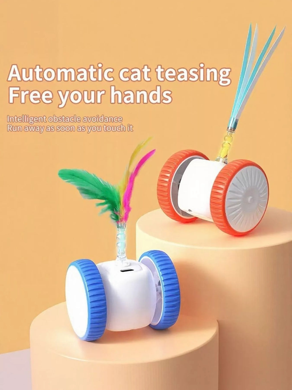 interactive self-rotating feather pet chase toy - additional angle
