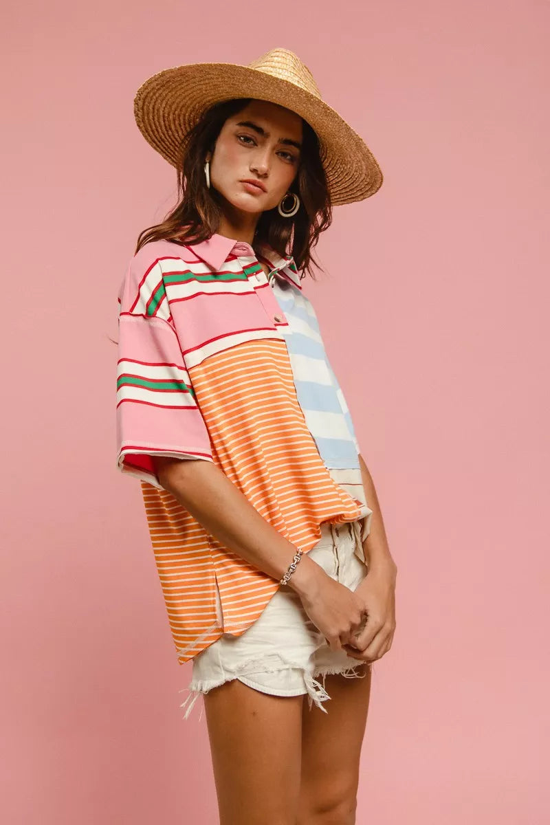 women's bibi mix and match stripe color block shirt - extra view