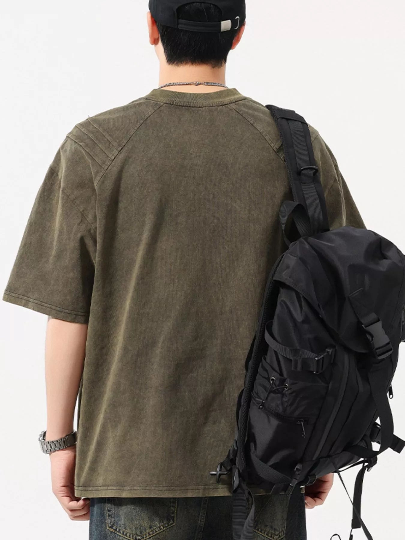 men's men's plus size vintage washed round neck tee - back view