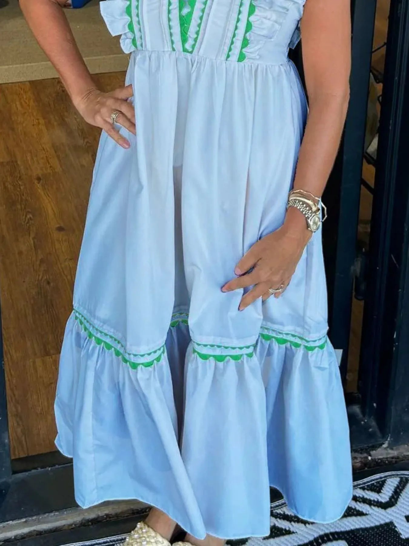 Full Size Contrast Trim Ruffled Cap Sleeve Dress Plus Size