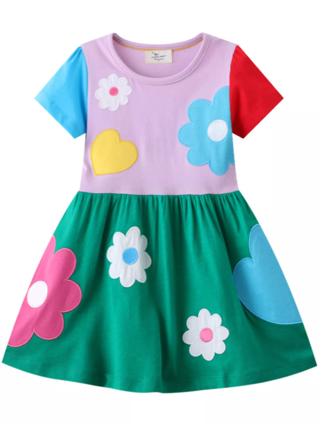 women's children's flower round neck dress - front view