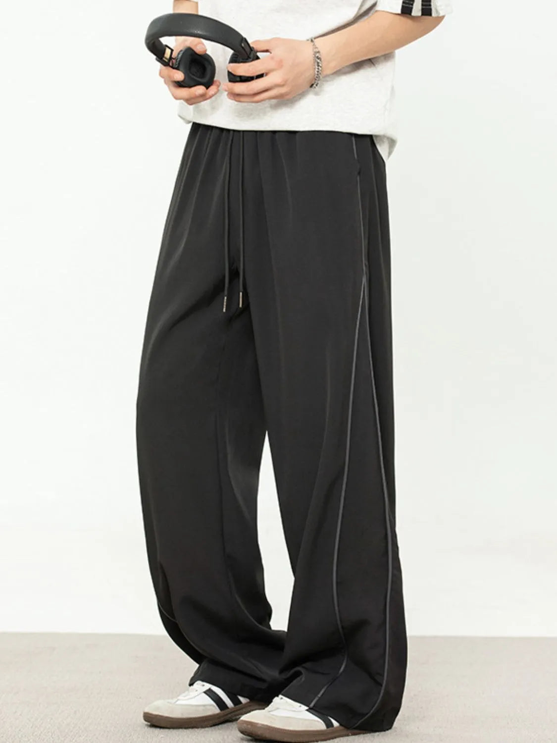 Men's Contrast Straight Sweatpants Black