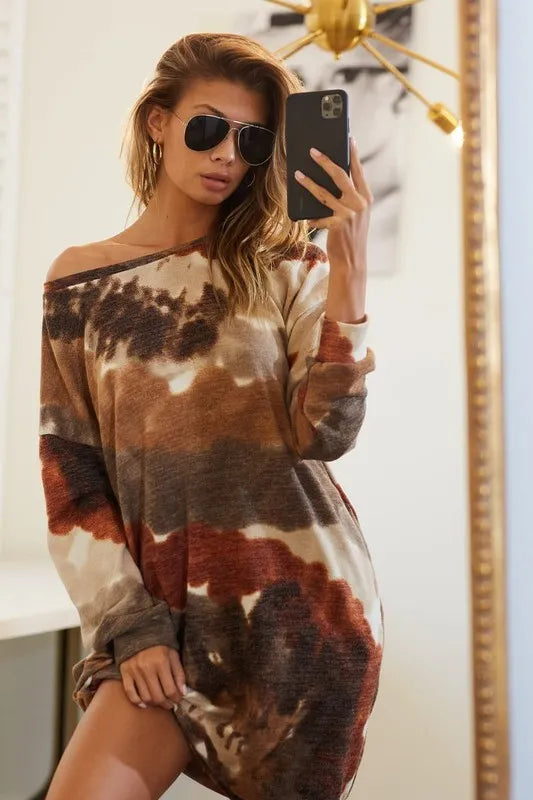 women's bibi tie dye print knit dress with side pocket - extra view