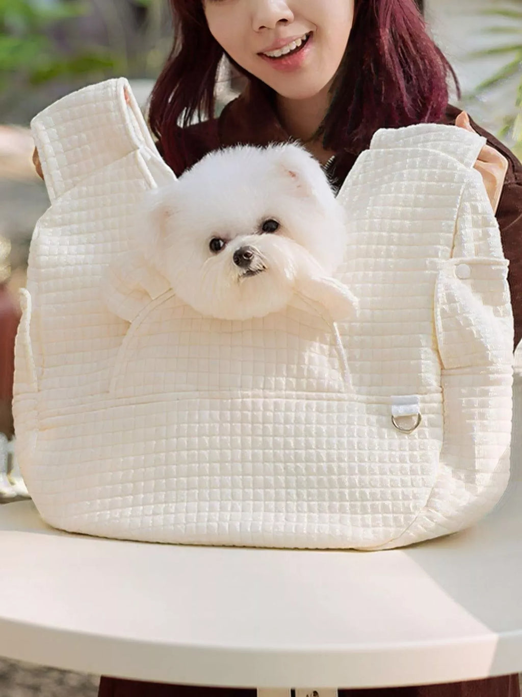 comfortable quilted pet carrier sling bag - side view