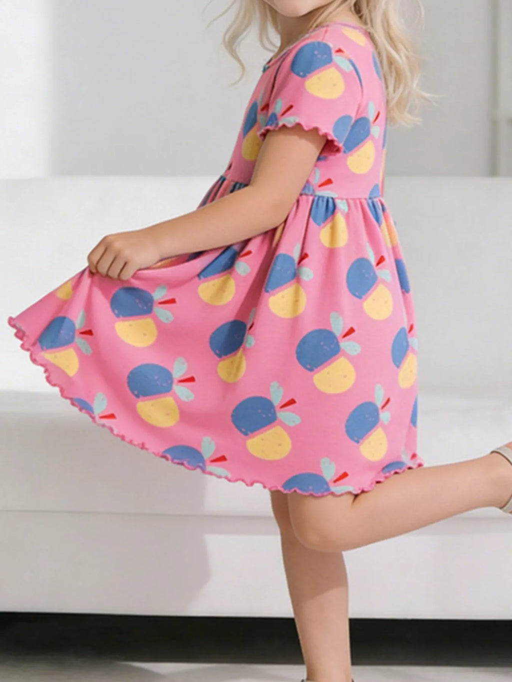 women's children's printed short sleeve dress - styled view