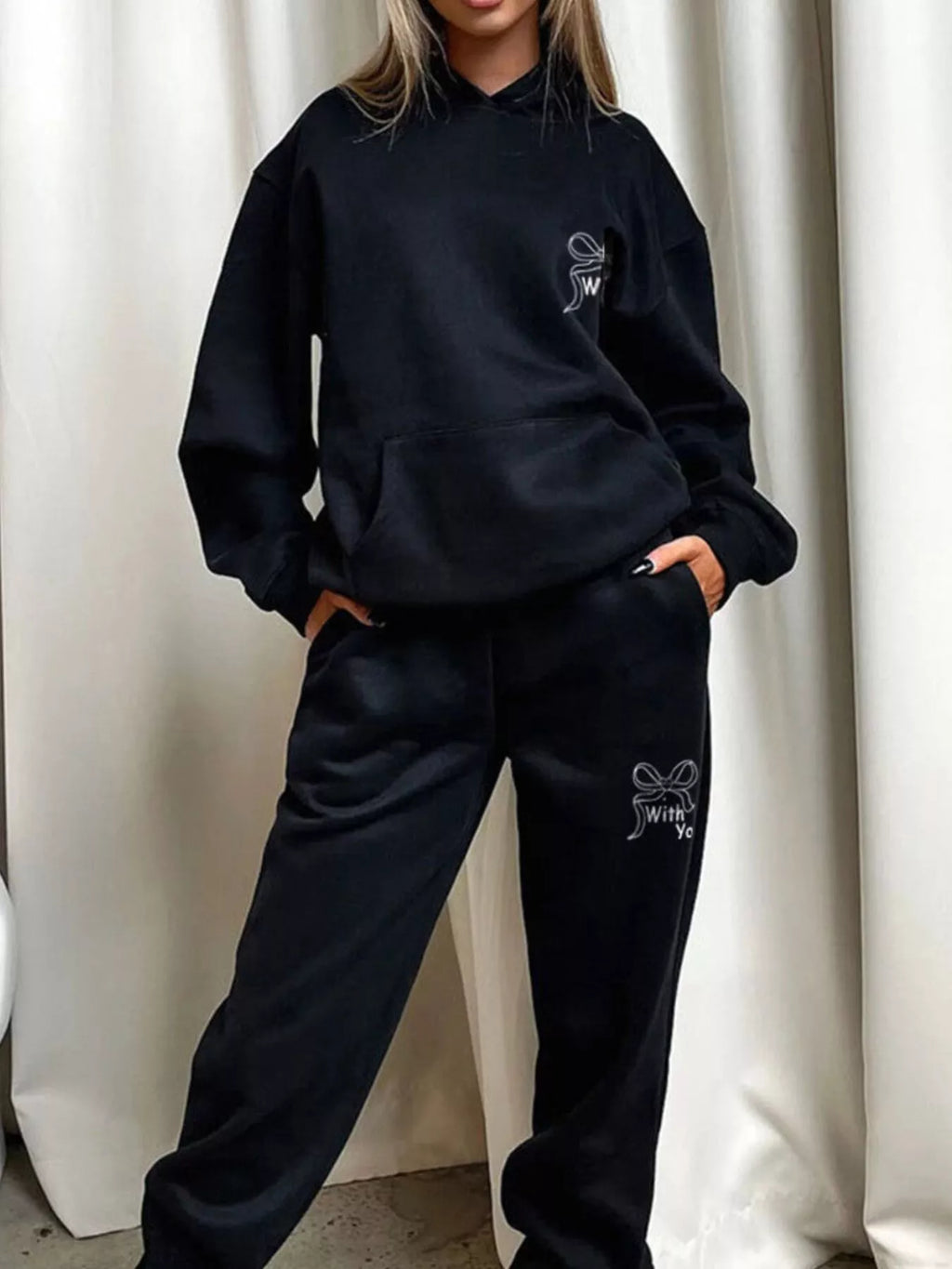women's dropped shoulder hoodie and pants set - additional image