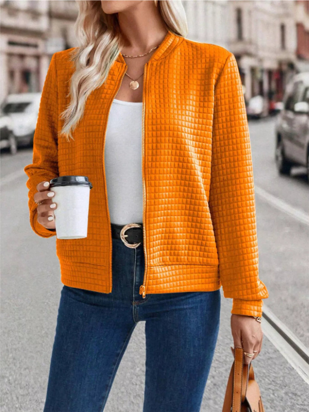 women's textured zip-up long sleeve jacket - additional image