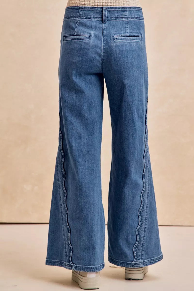 women's bibi wavy side edge detail lined wide leg jeans - extra view