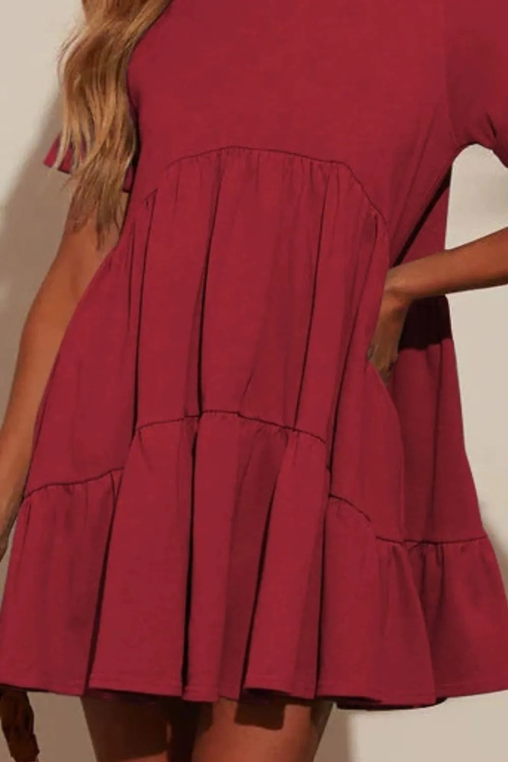 Tiered Round Neck Short Sleeve Mini Dress