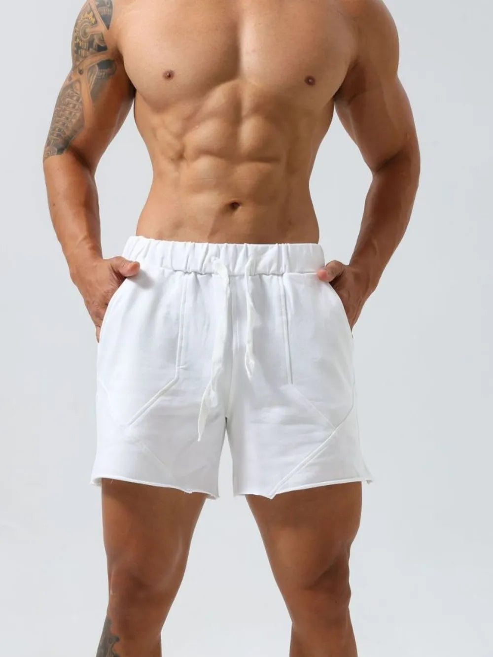 Men's Plus Size Drawstring Elastic Waist Shorts White