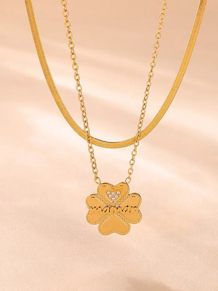 women’s apparel — 2 piece 18k gold-plated inlaid zircon lucky clover necklace