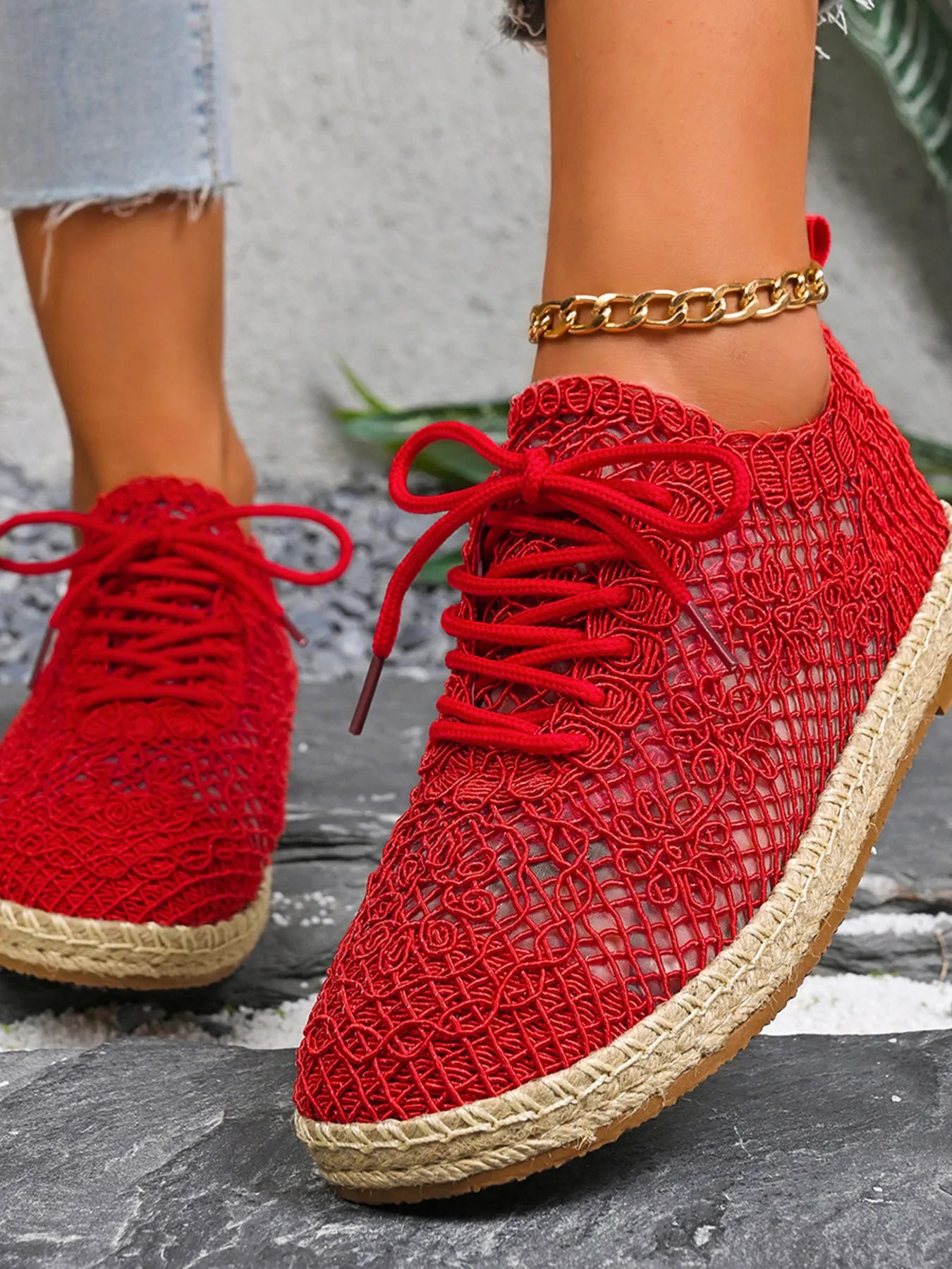 women's breathable woven lace up sneakers - additional image