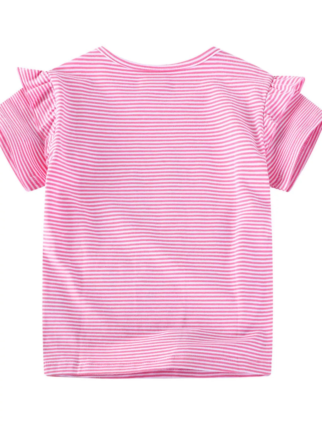 women's c=children's unicorn ruffle sleeve striped t-shirt - detail shot